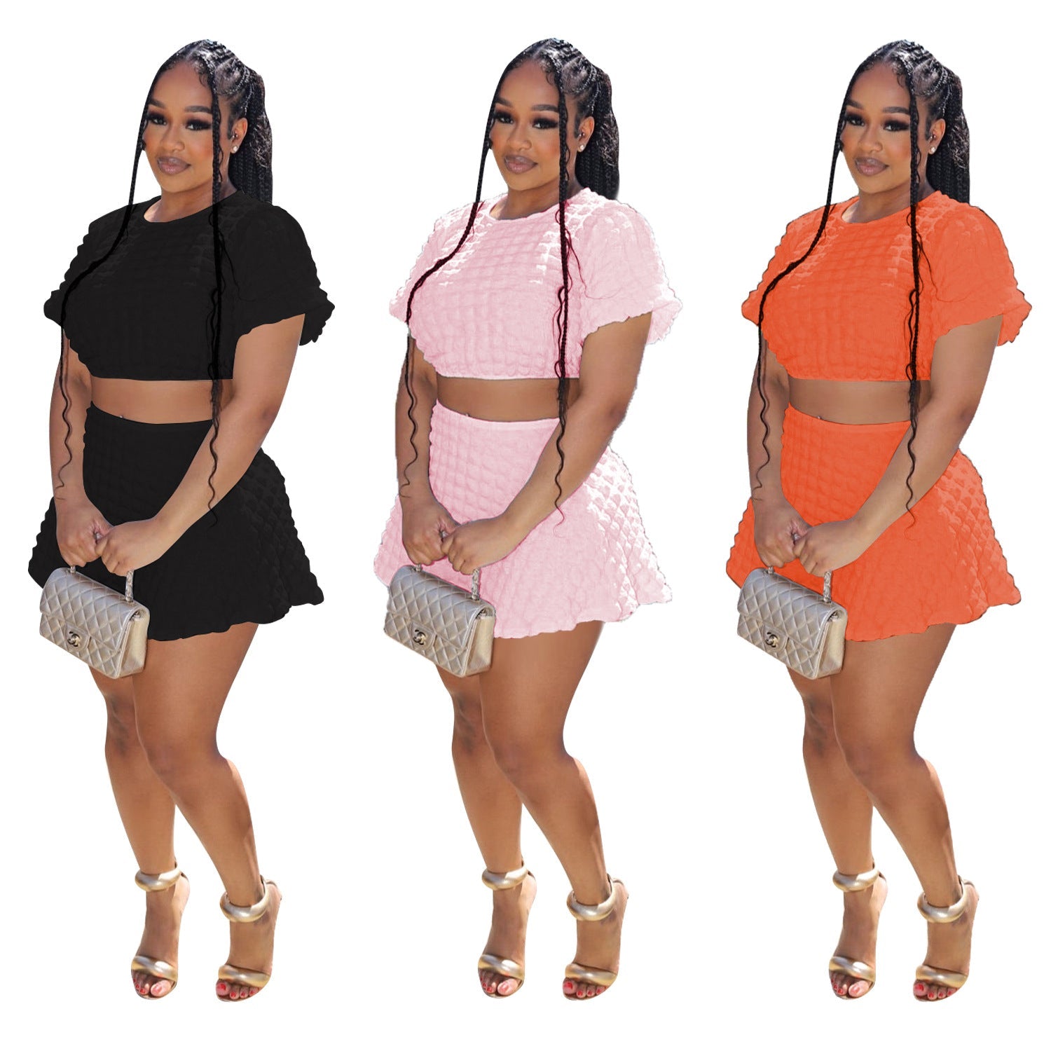 Popcorn Fabric Skirt Two-Piece Set