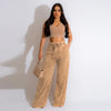 Sleeveless Open Waist Jacket Elastic Waist Wide-leg Pants Suit