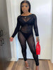Long Sleeve Tight Cutout  Bodysuit Pants