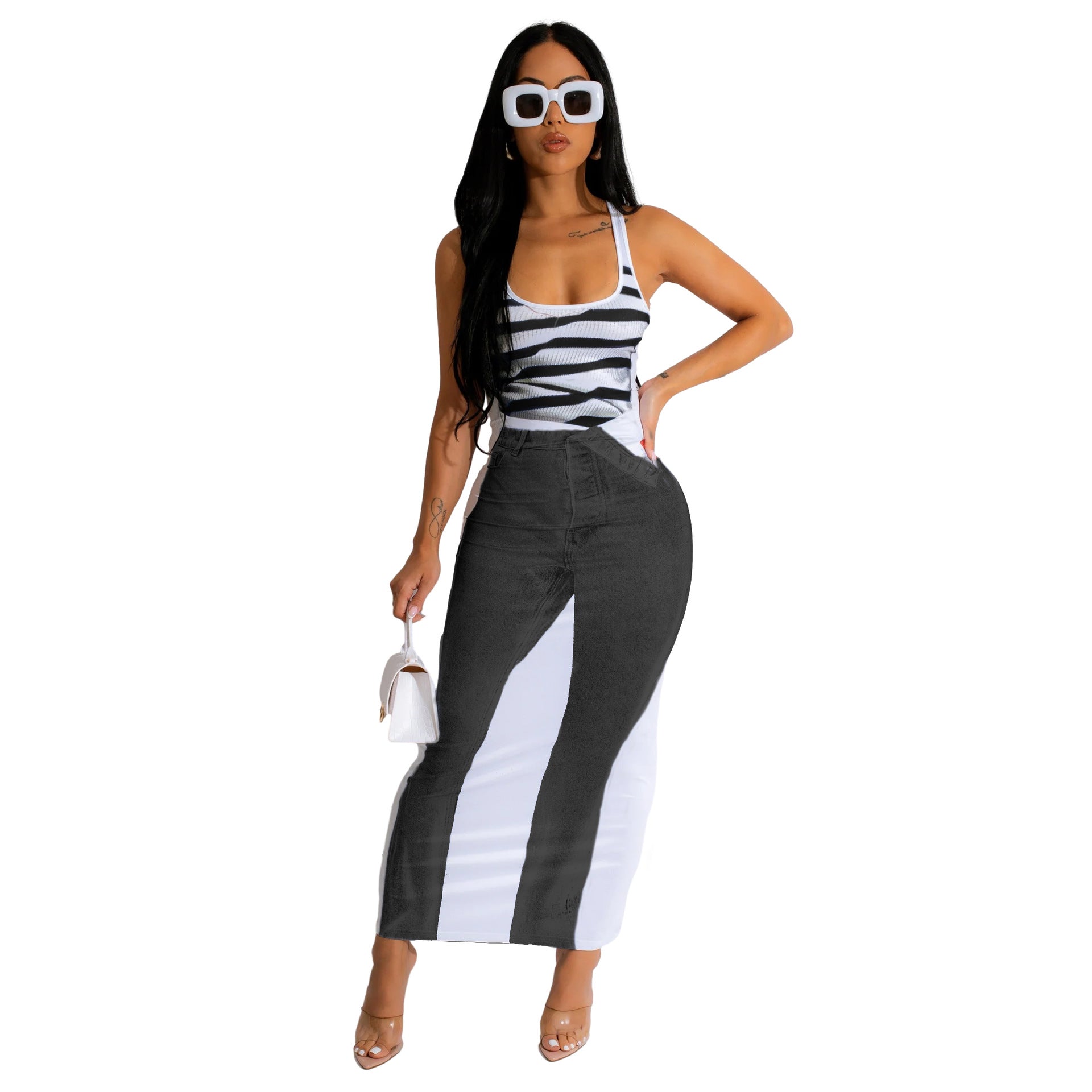 Jeans Printed Vest U-Neck Dress