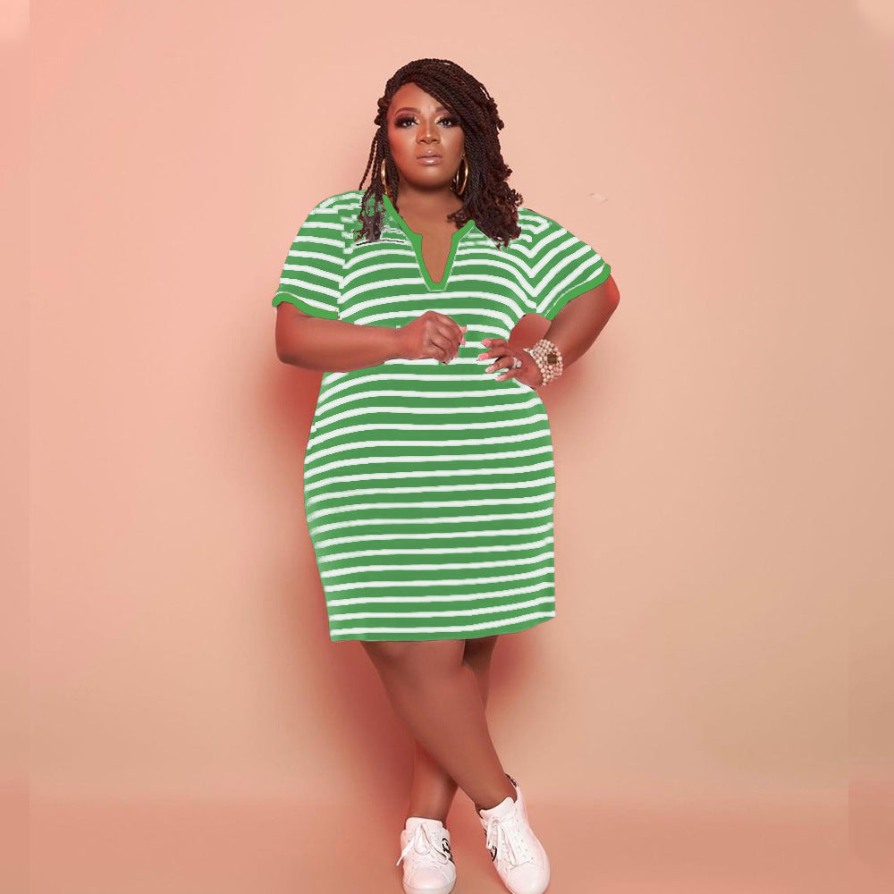 V-neck Striped Loose Dress