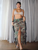 Camo Wash Water Su High Split Skirt
