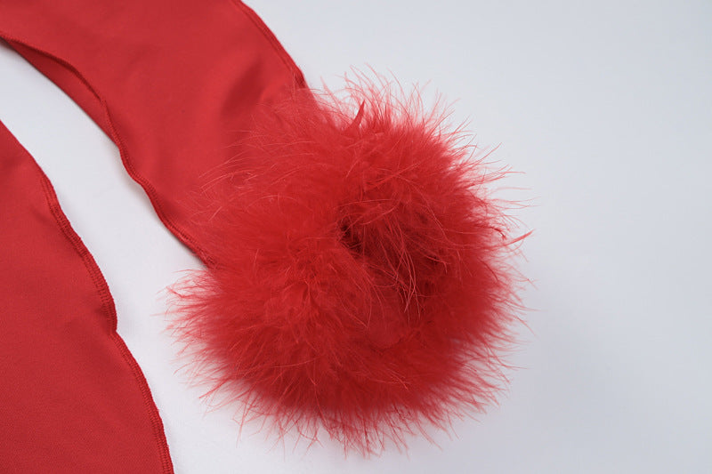 Fur Long Sleeve Backless Dress