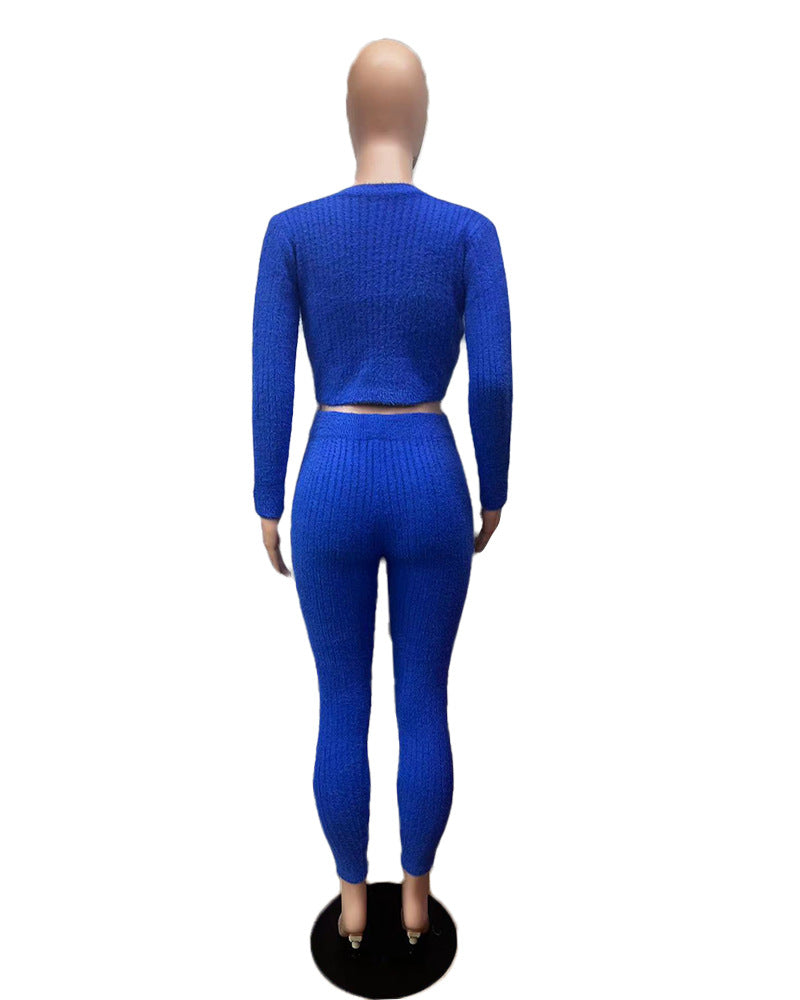 Solid Color Knitted Sweater Sexy Slim-Fit Cardigan 3PC Set