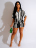 Hollow out See-through Contrast Color Lapels Knitted Shorts Suit