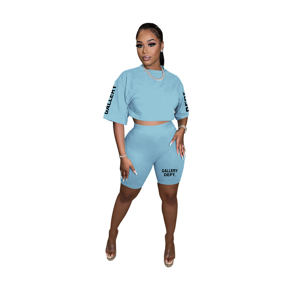 Letter Printed Short-Sleeve Shorts Set