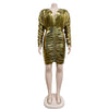 Solid color gilded long sleeved pleated short skirt dress