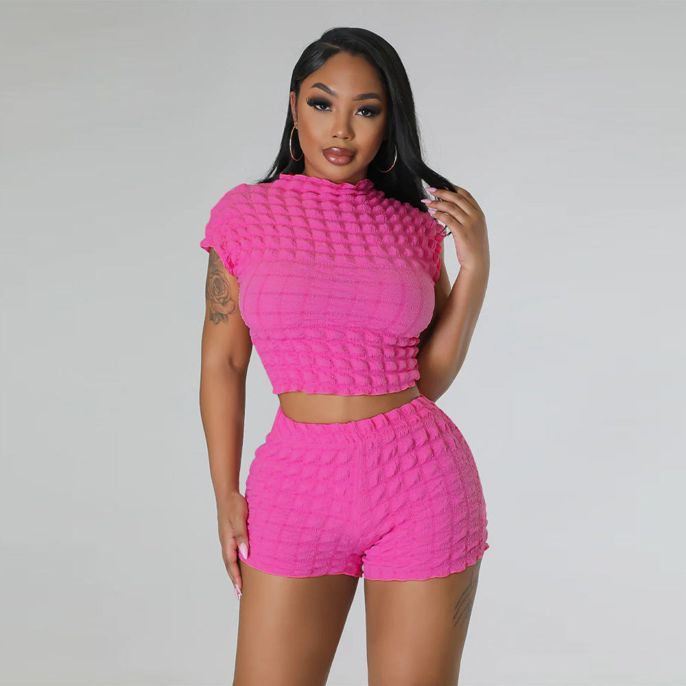 Cropped Shorts Popcorn Bubble Two-Piece Set
