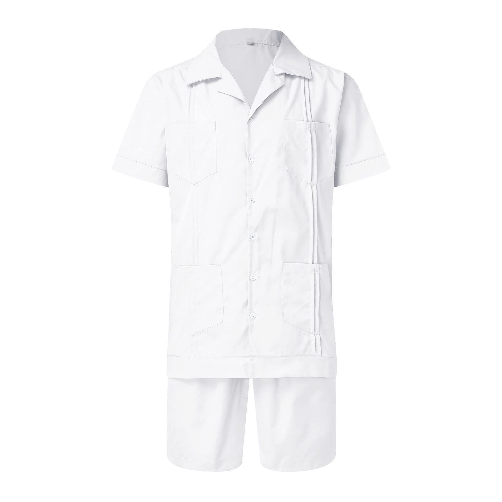 Linen Loose Short Sleeve Shorts Men's 2 PC Suit