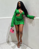 Long Sleeve Mesh Wave Pattern Sexy Short Dress
