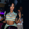Crop Top-stripe Color-block Knit, Cropped Slim Fit Skirt