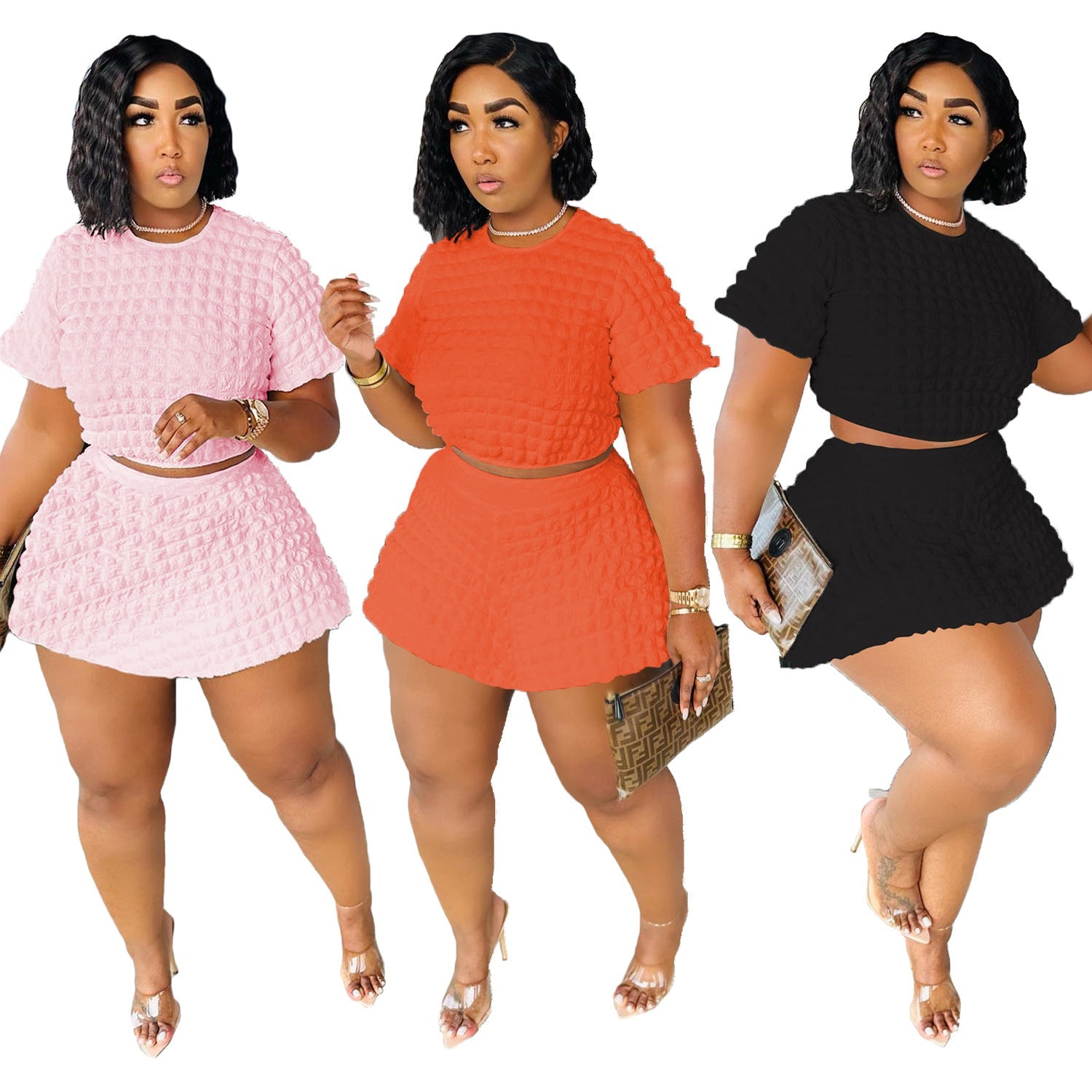 Popcorn Fabric Skirt Two-Piece Set