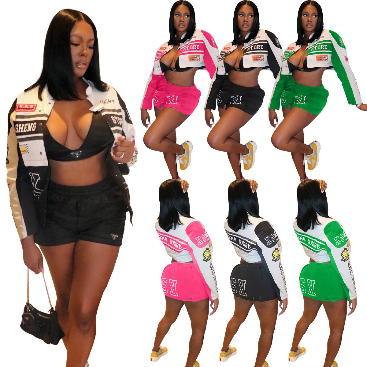 Retro detachable motorcycle baseball uniform two-piece skirt suit