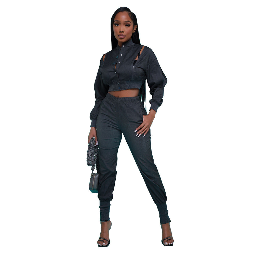 Zipper Panel Denim Thread Set