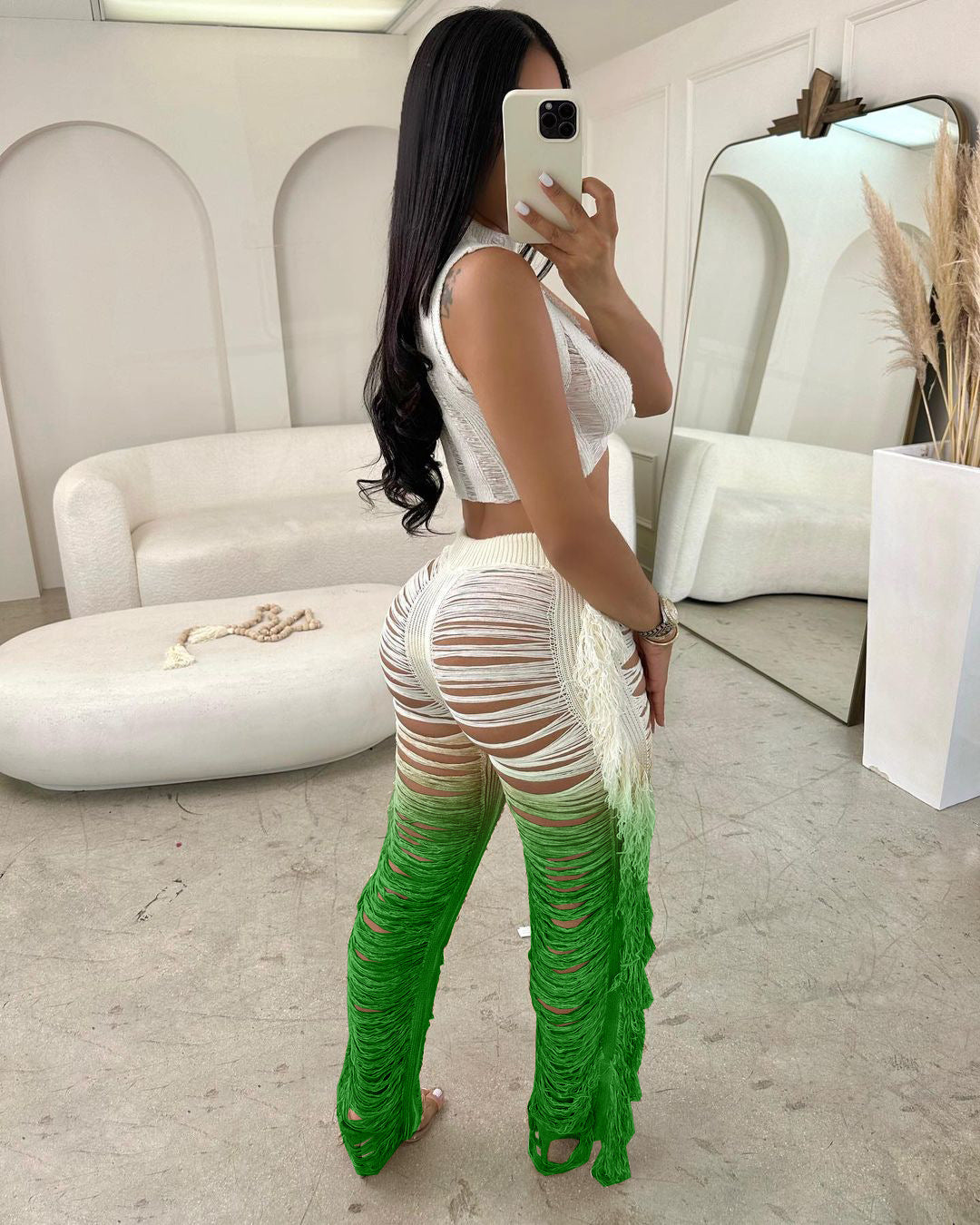 Fringed Hole Vest Trousers Set