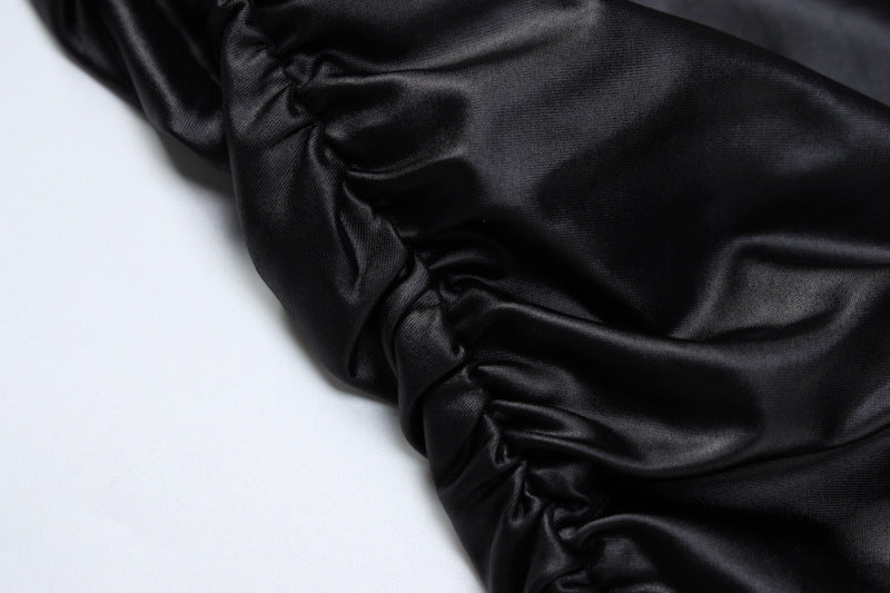 Faux Leather Pleated Long Sleeve Dress