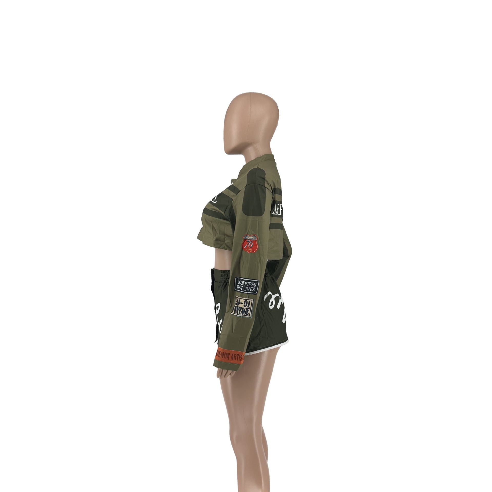 Motorcycle style detachable jacket short skirt 2PC set