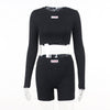 Long Sleeve Printed Top High Waist Shorts Two Piece Set