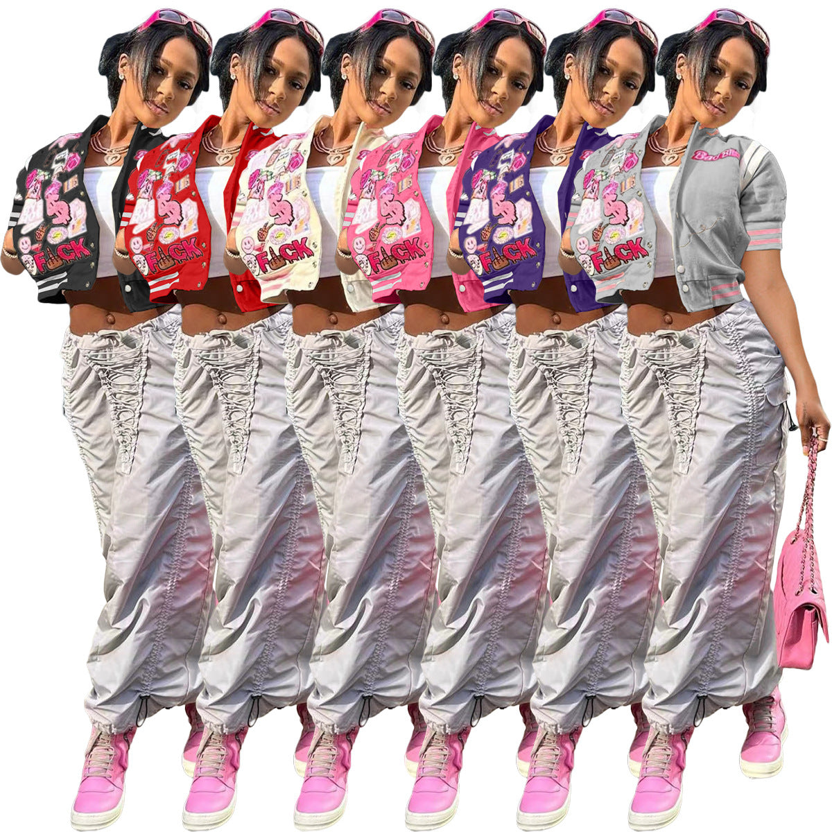 Printed Short-Sleeved Baseball Jacket
