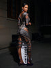 Ripped Skinny Sheath Dress Rhinestone Printed Dress