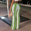 Wave Pattern Color Matching Knitted High Waisted Wide Leg Pants