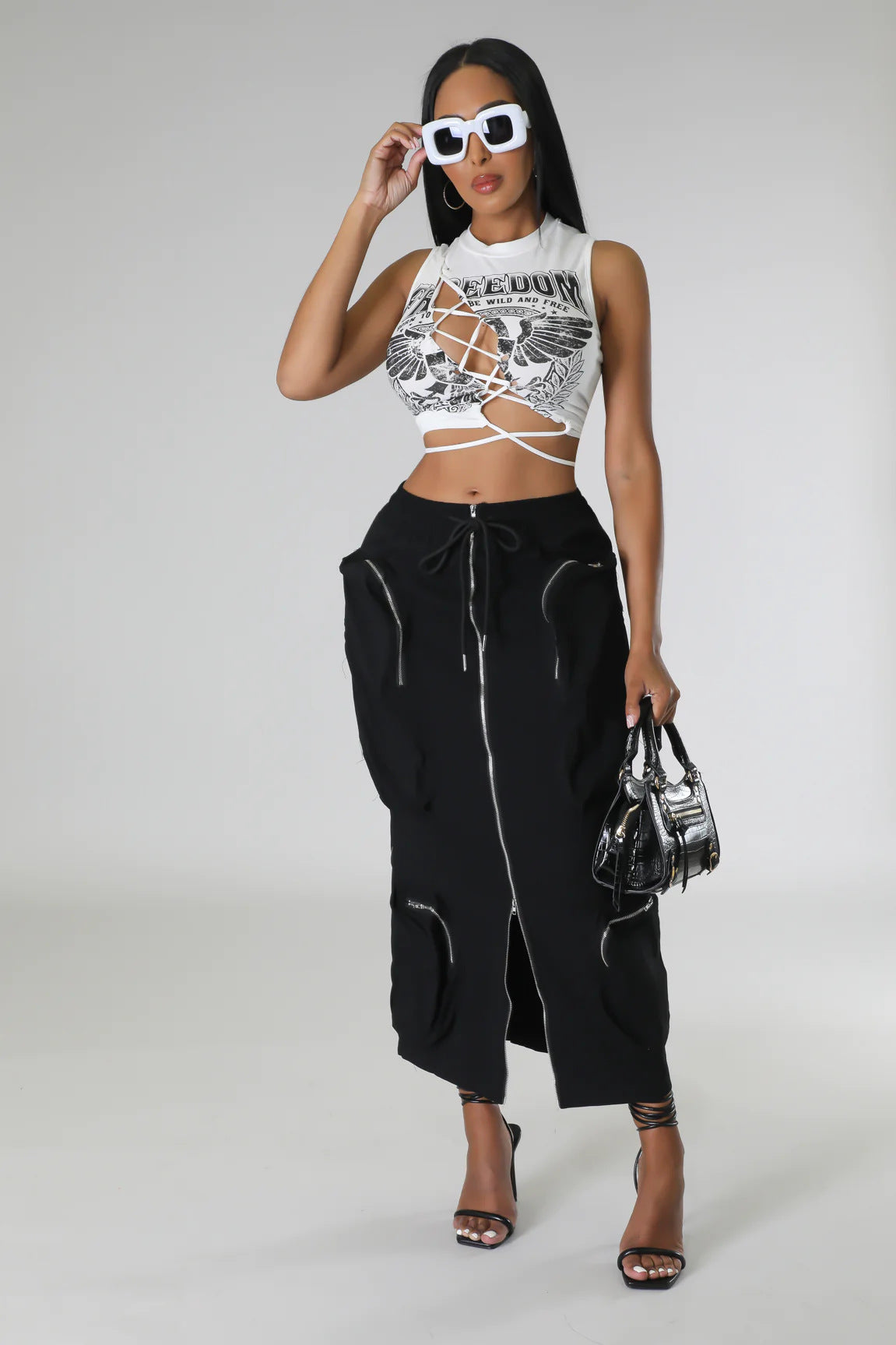 Pocket Workwear Large Lace Up Skirt
