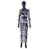 Printed Navel Long-sleeved Top and Long Skirt Set