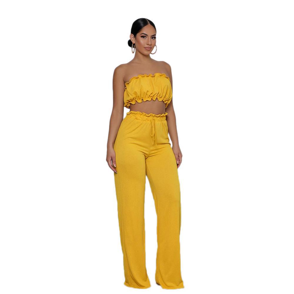 Solid Color Bra Pants Women's Two-piece Set