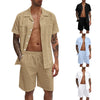 Linen Loose Short Sleeve Shorts Men's 2 PC Suit