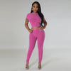 Pit stripe sports round neck tight and navel exposed set