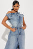 Off-the-Shoulder Vintage Denim Skirt Suit Two-Piece Set
