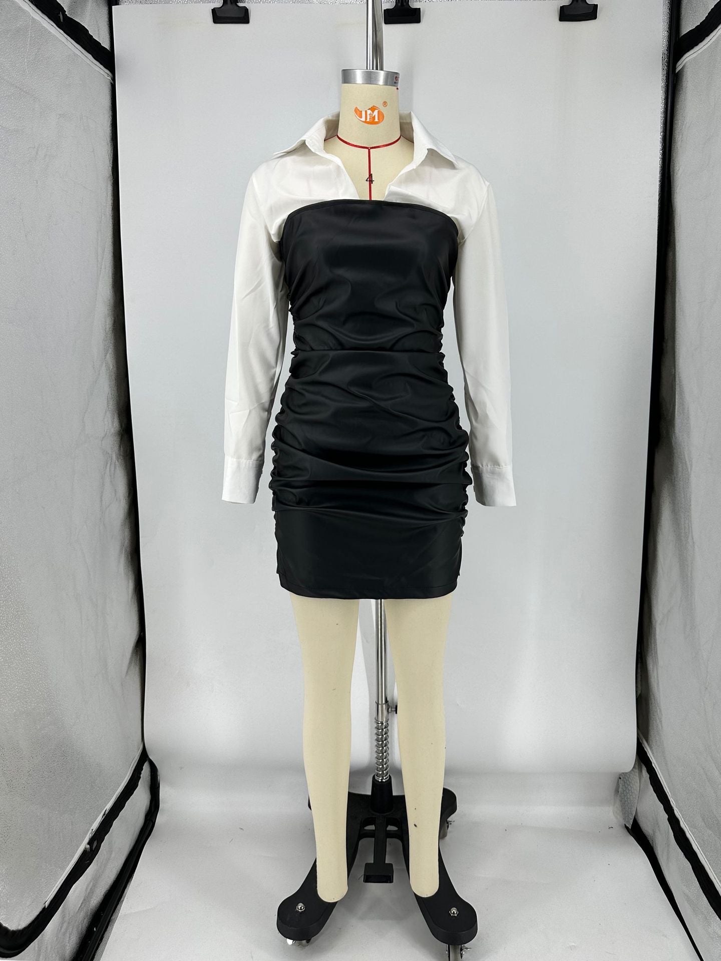 Shirt Stitching Leather Skirt Pleated Fake Two-piece Punk Dress
