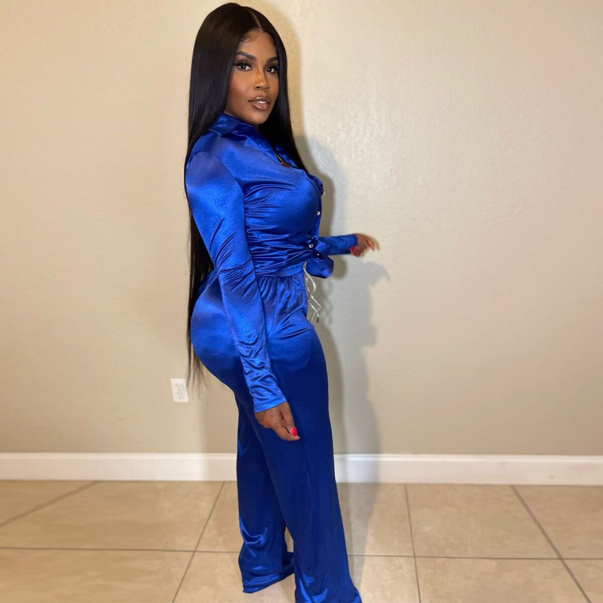 Two Piece Elastic Satin Lace Up Set
