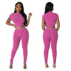 Pit stripe sports round neck tight and navel exposed set