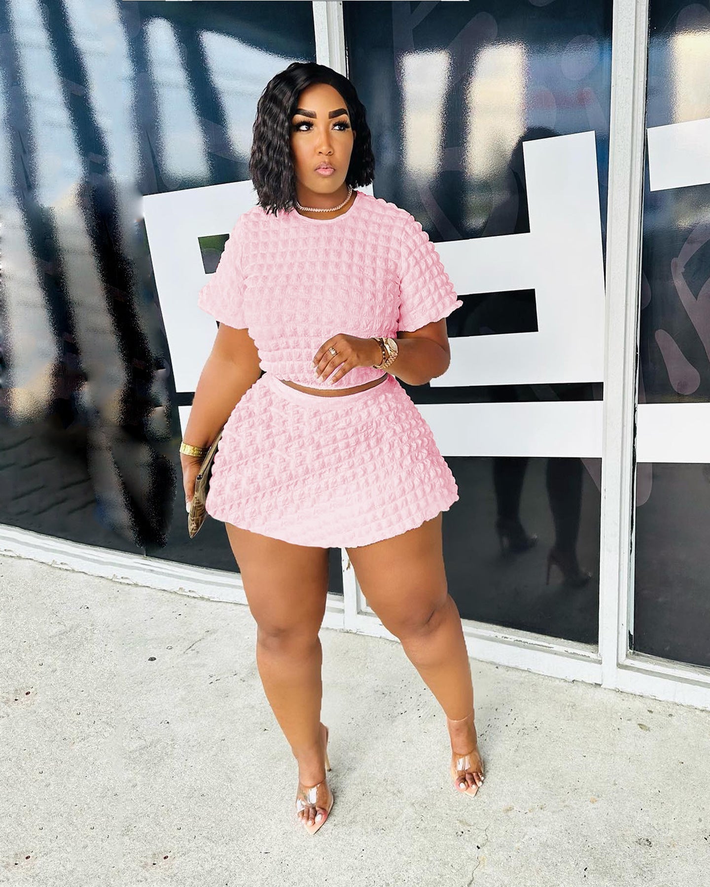 Popcorn Fabric Skirt Two-Piece Set