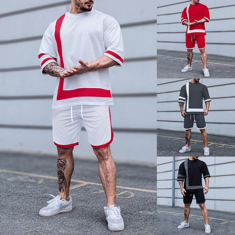 Men's Loose Multicolor round Neck Short Sleeve 2PC set