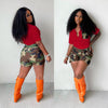 Solid Camouflage Short-Sleeved Shorts T 2PC Set