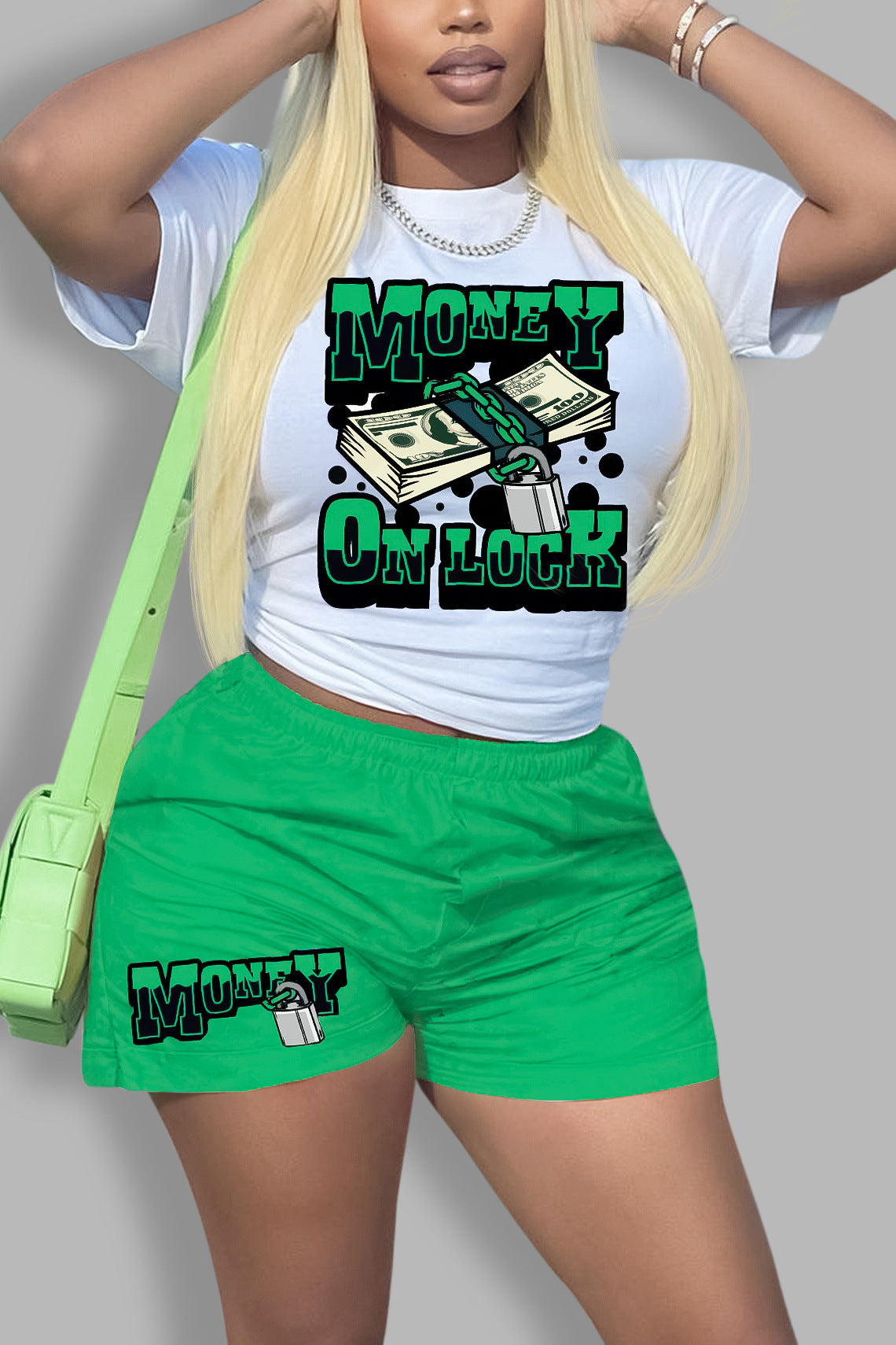 Banknote Printed T-shirt Short Sleeve Shorts 2PC Set
