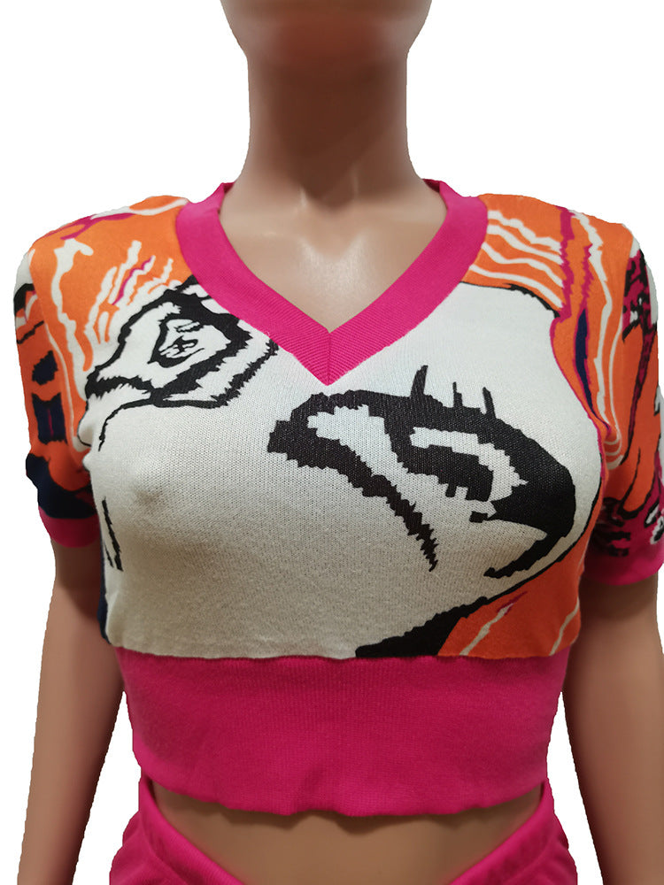 Printed Heart Neck Slim Fit Sports & Casual Suit
