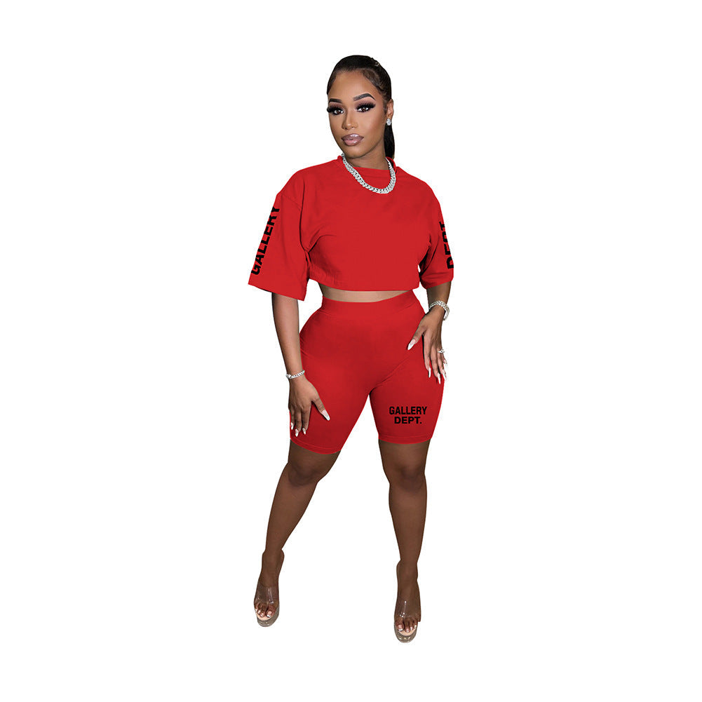 Letter Printed Short-Sleeve Shorts Set