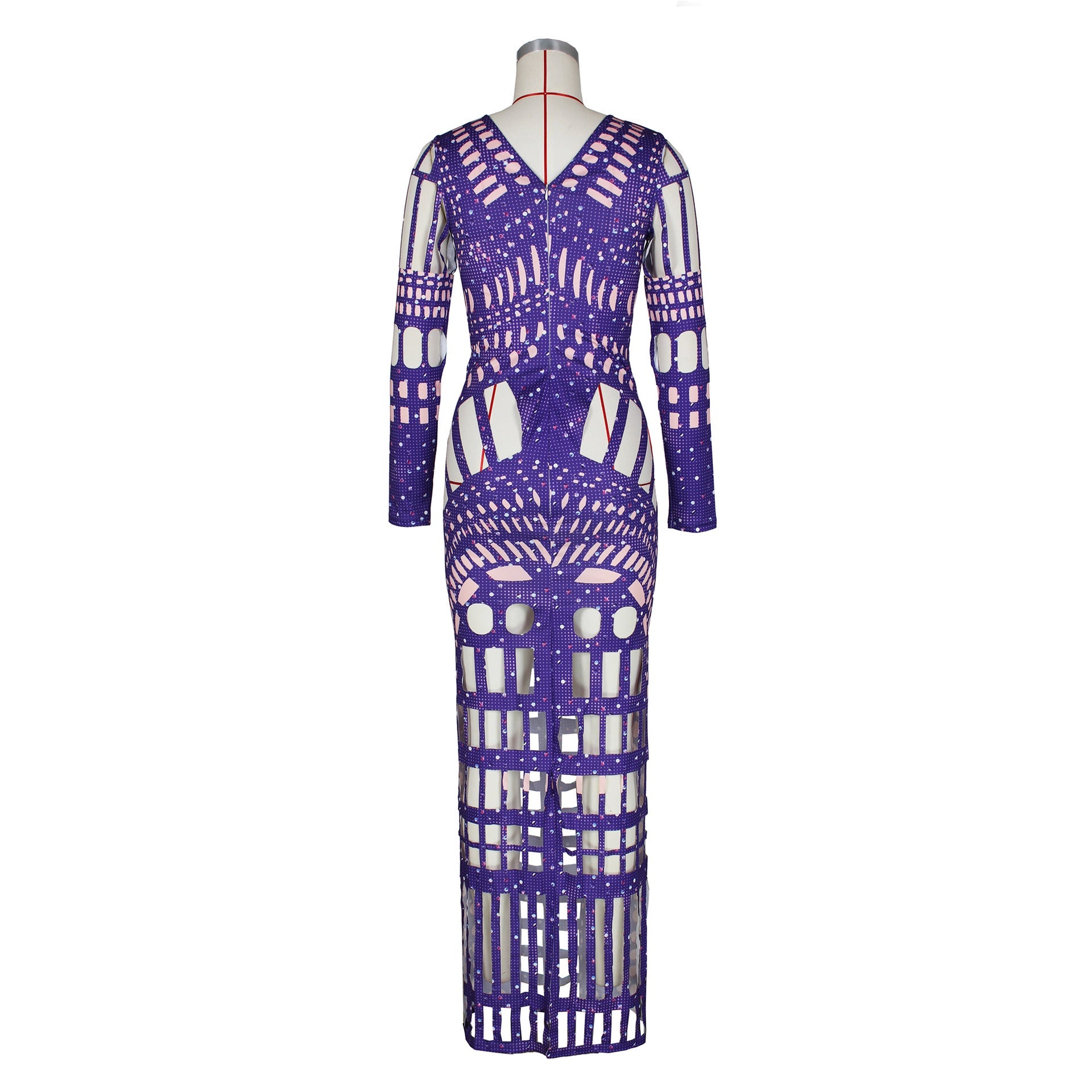 Ripped Skinny Sheath Dress Rhinestone Printed Dress