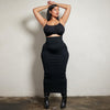 Solid color high waisted elastic waistband patchwork car edge one step skirt long skirt
