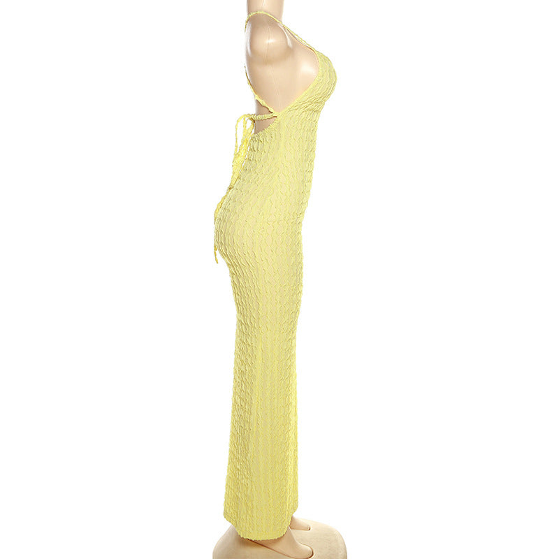 Strap Backless Popcorn Dress