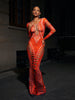 Ripped Skinny Sheath Dress Rhinestone Printed Dress
