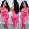 Deep V High Waist Glossy Jumpsuit