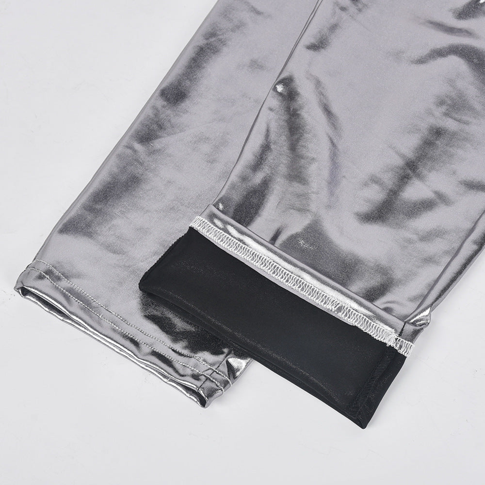 Slim Fit Buttocks Metallic Silver Hot Casual Pants