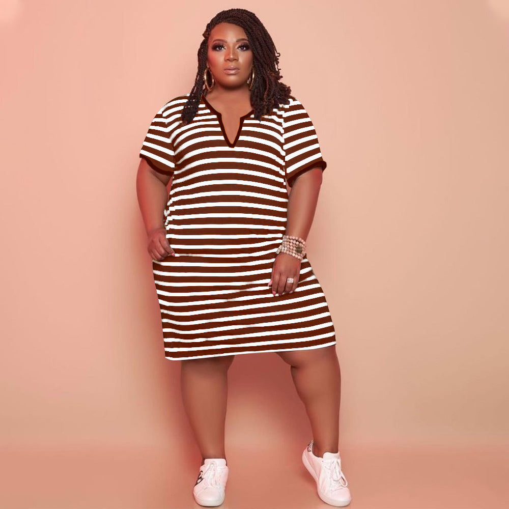 V-neck Striped Loose Dress