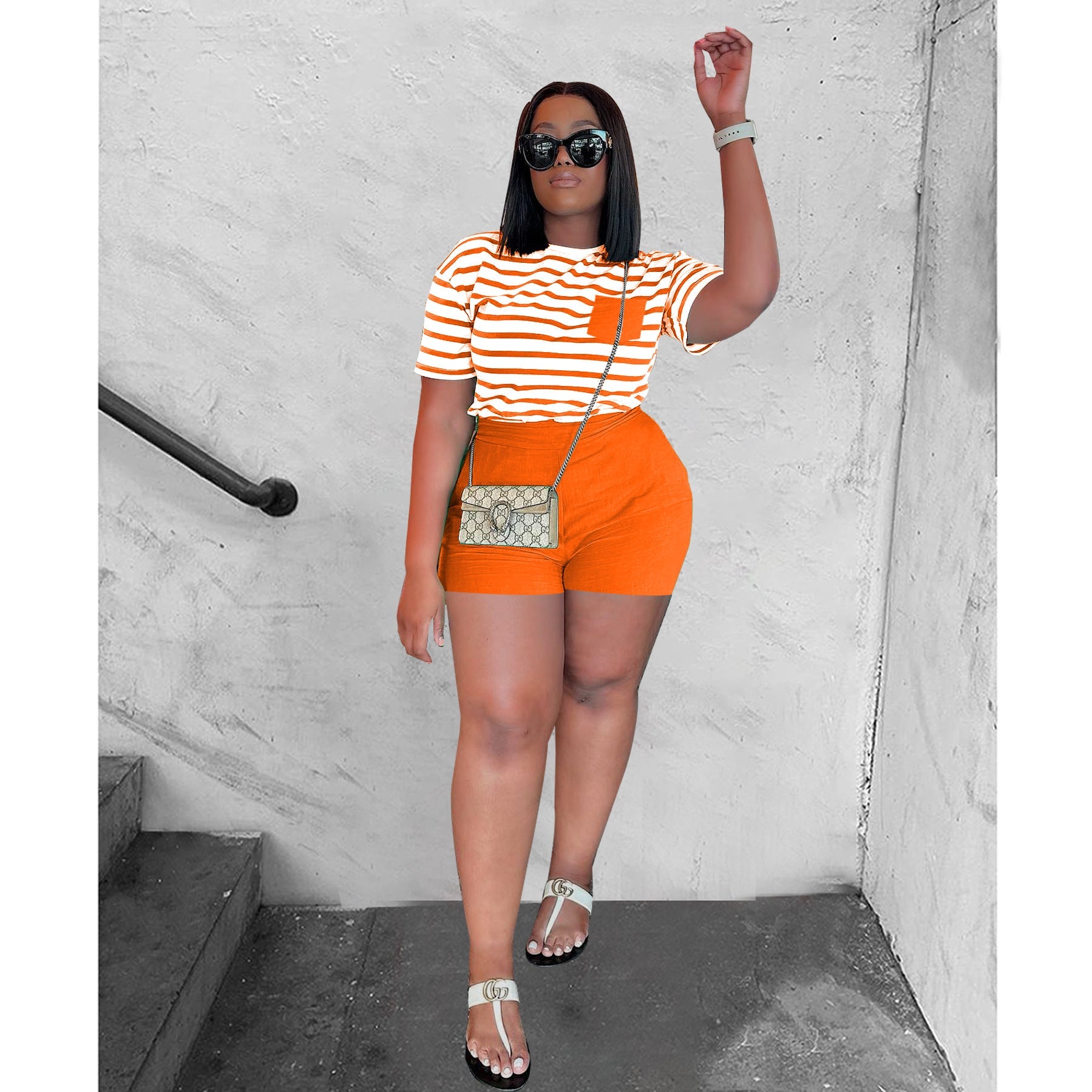 Striped Short-Sleeved Shorts Casual Two-Piece Set