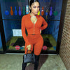 Stand Collar Zippered Long Sleeve Top High Waist Tight Trousers Set