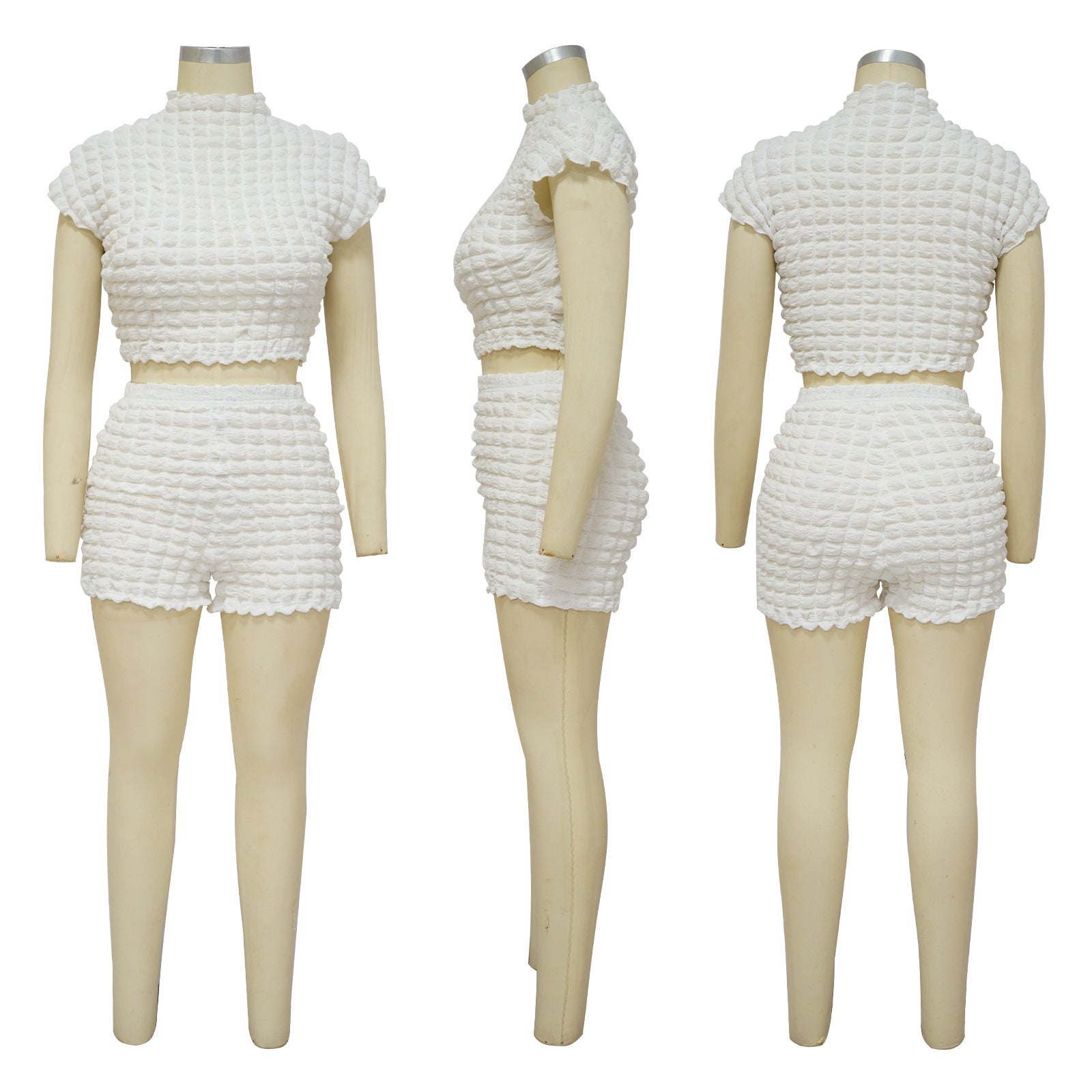 Cropped Shorts Popcorn Bubble Two-Piece Set